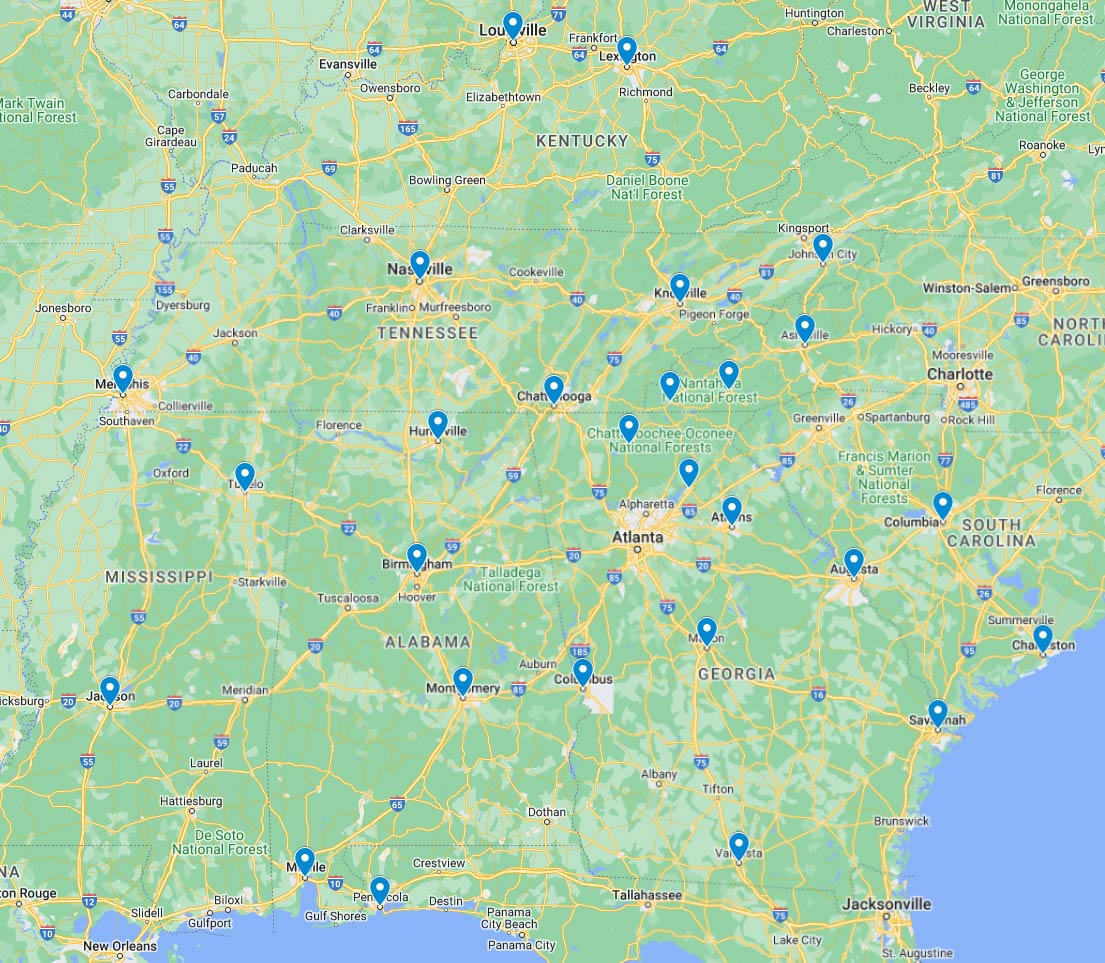 Atlanta and Marietta service area map RCB Roofing